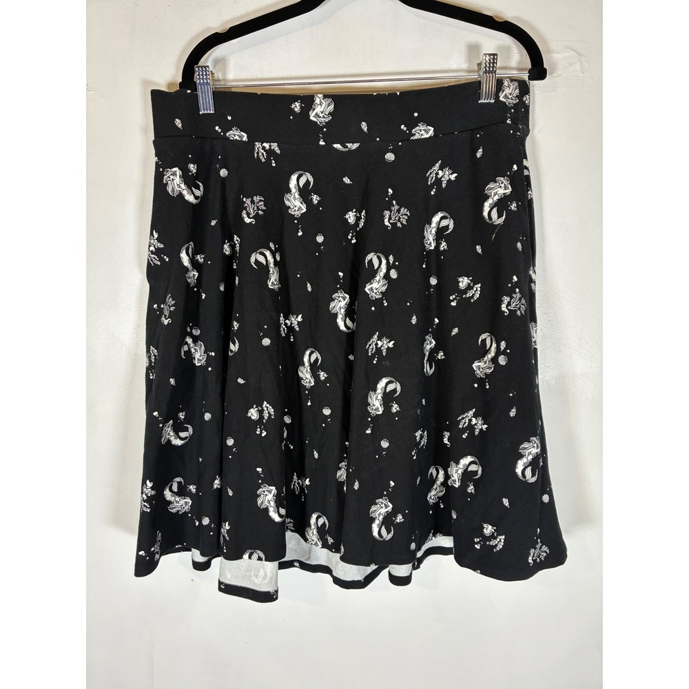 Disney Princess 1X Mermaid Print Black Skirt Whimsigoth Pockets Knee Length